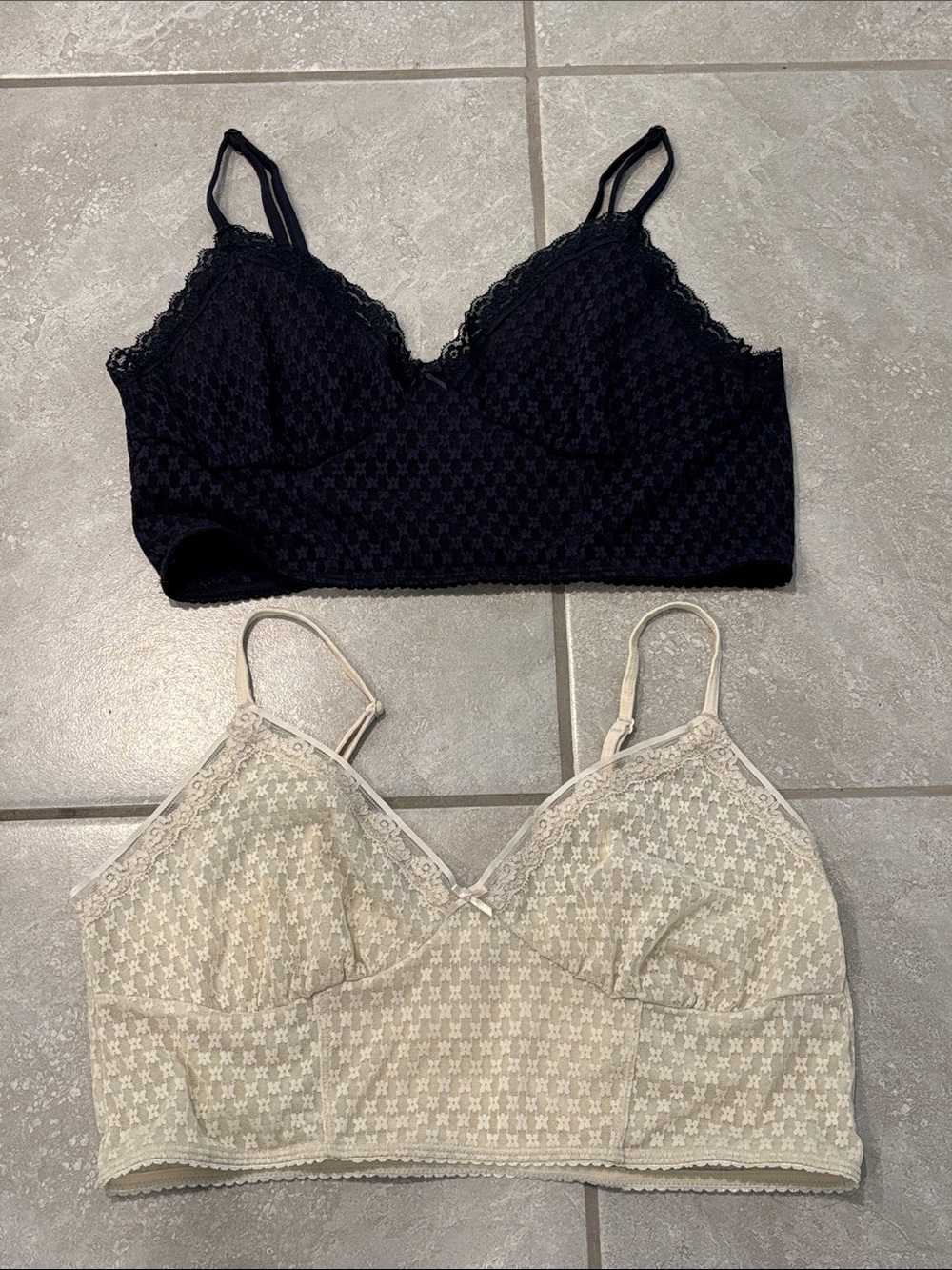 Aerie Lace Longline Bralette Bundle Size L Navy Cream Wireless 2 Pack